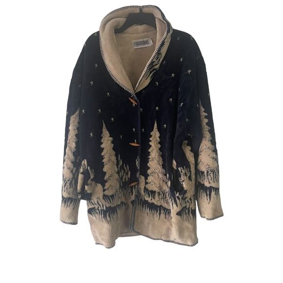 Country Woods Vintage 90s Women's Size XL Fleece Mountain Elk‎ Woods Toggle Coat - Picture 1 of 8